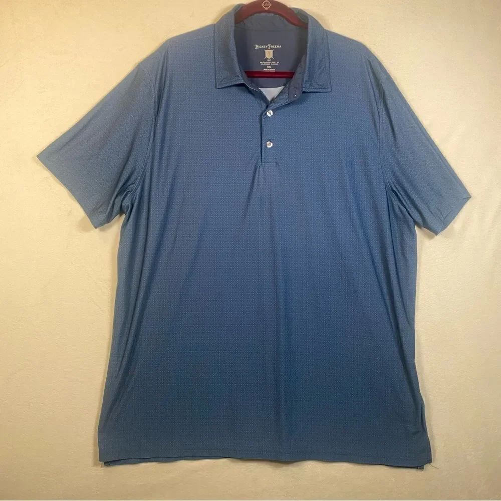 Hickey Freeman Blue Geo Design Short Sleeve Polo Shirt Size XXL